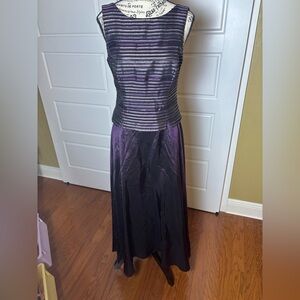 JS Collection Maxi Length Gown Sleeveless Metallic Striped Top Satin Look Bottom